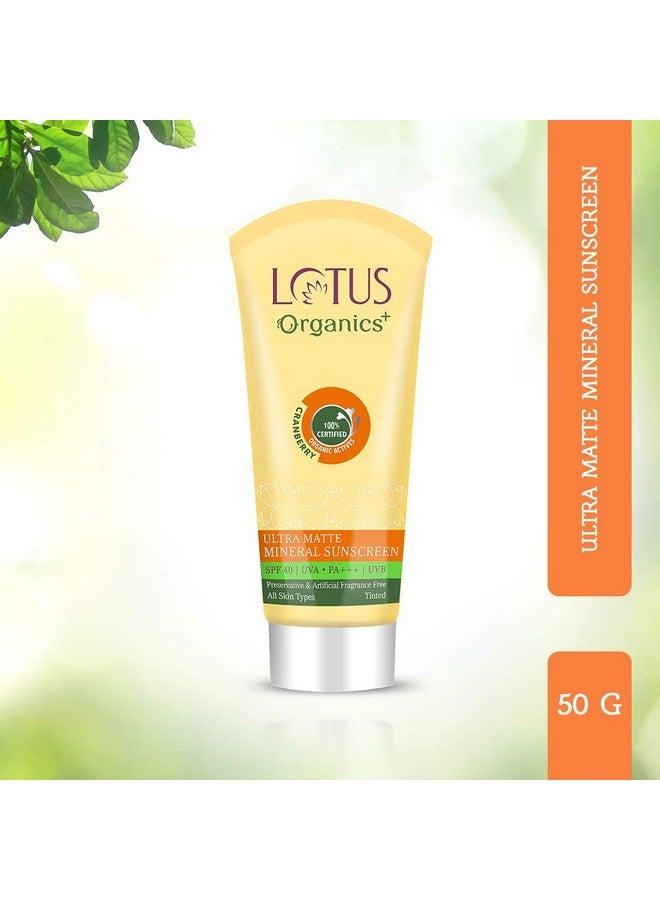 Lotus Organics+ Ultra Matte Tinted Face Sunscreen Cream, Spf 40 Pa+++, Natural, Mineral Based, Chemical Free, Certified Organic Actives Mineral Sunscreen | Water Resistant & Sweat Resistant, 100G  - Image 3