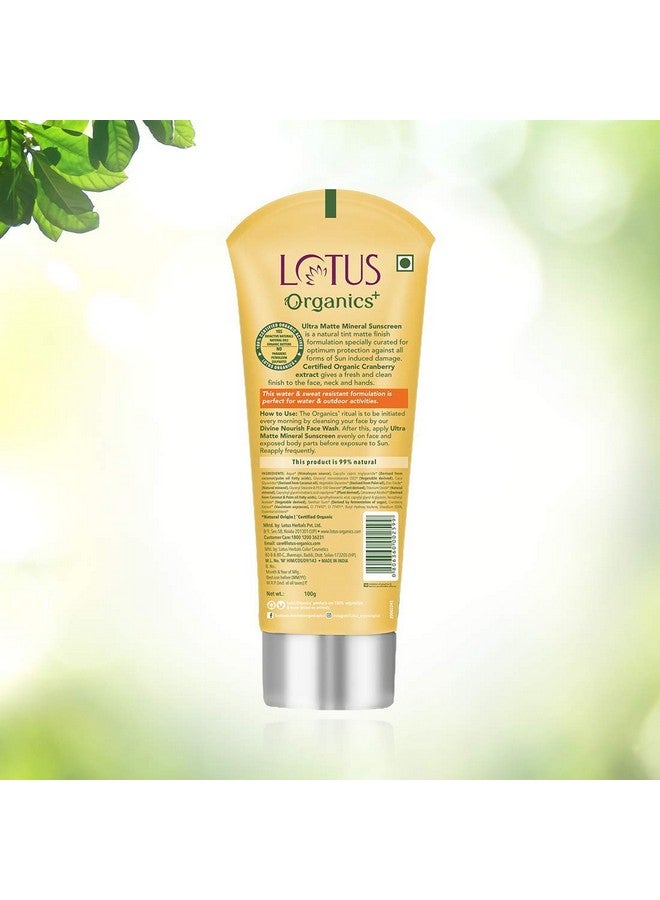 Lotus Organics+ Ultra Matte Tinted Face Sunscreen Cream, Spf 40 Pa+++, Natural, Mineral Based, Chemical Free, Certified Organic Actives Mineral Sunscreen | Water Resistant & Sweat Resistant, 100G  - Image 2