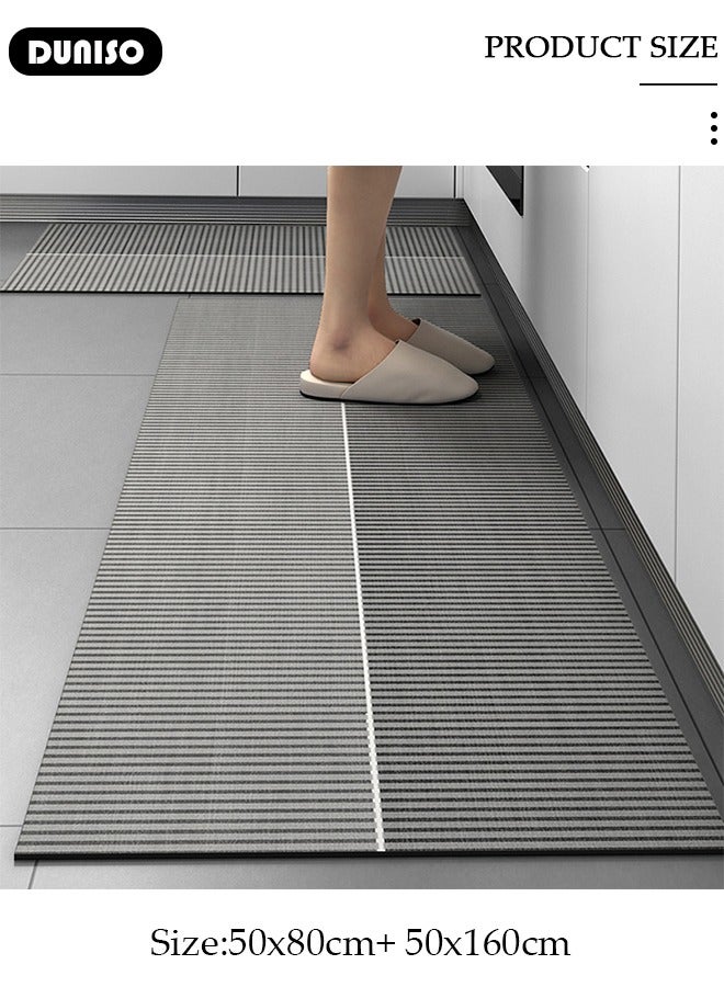 DUNISO Diatom Mud Bath Mat Set Bathroom Kitchen Rug Mat Extra Soft and Absorbent Bath Rugs Non-Slip Quick Drying Floor Bath Tub Mat for Bathroom Floor Tub and Shower 50*80CM+50*160CM - Image 4