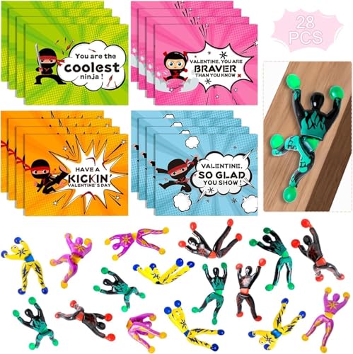 ShyLizard 28Pack Kids Valentines Day Cards for Classroom School Valentines Cards with Wall Climbing Men Valentine Cards Gifts for Kids Classroom School Exchange Valentines Day Gifts Sets for Kids - Image 1