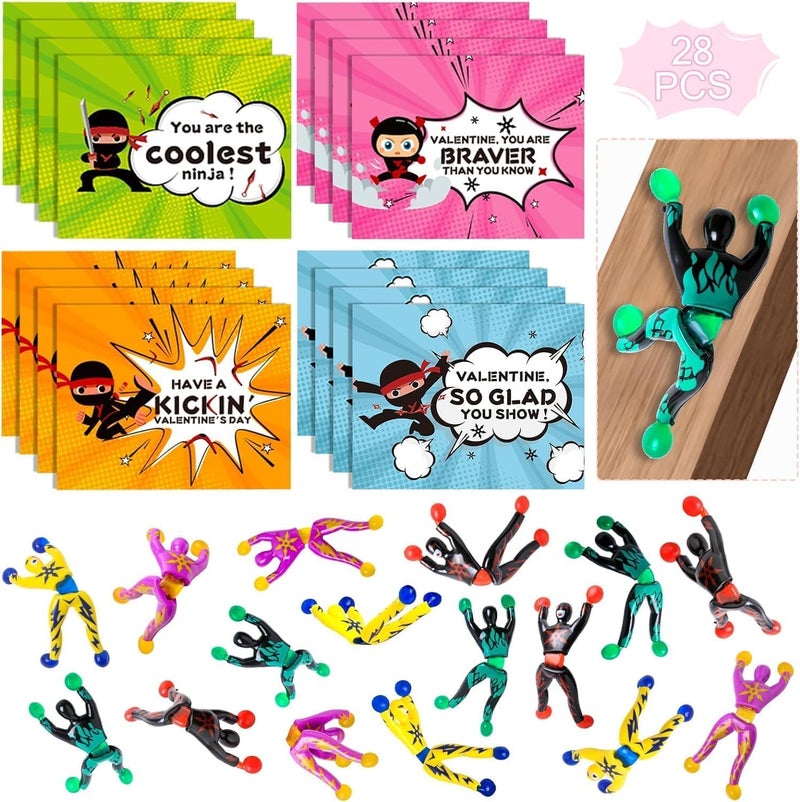 ShyLizard 28Pack Kids Valentines Day Cards for Classroom School Valentines Cards with Wall Climbing Men Valentine Cards Gifts for Kids Classroom School Exchange Valentines Day Gifts Sets for Kids - Image 4