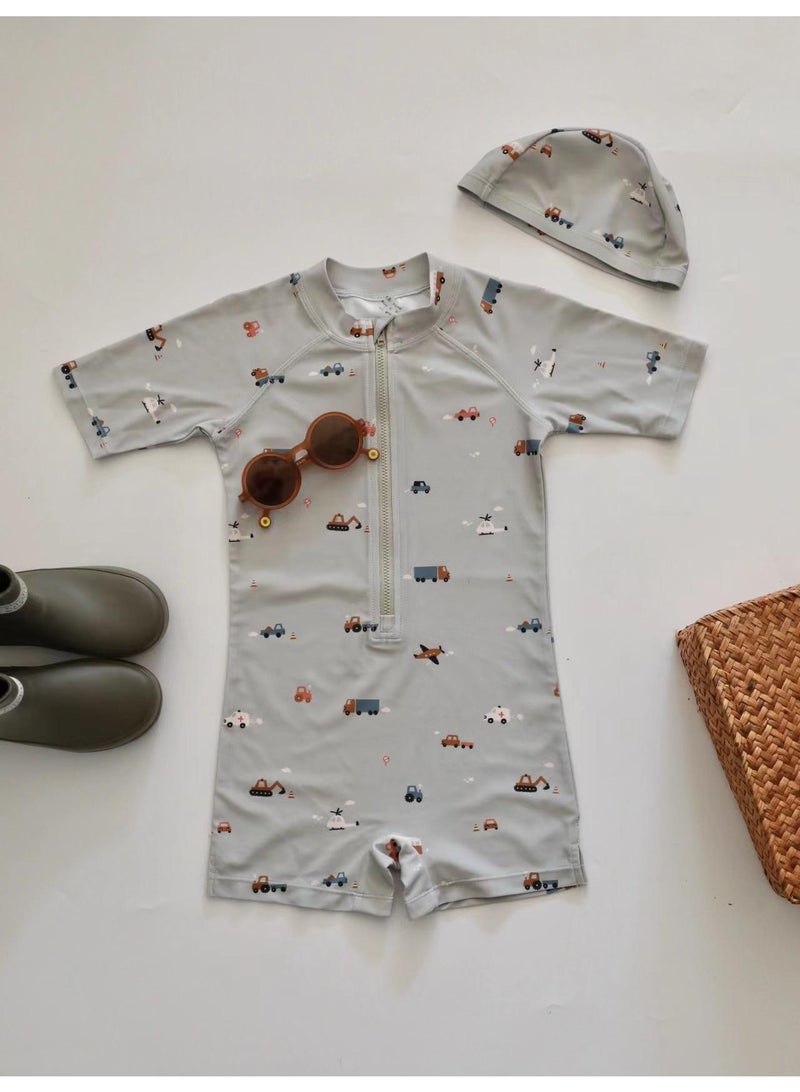 Generic Children's One Piece Swimsuit Baby Swimsuit One Piece Surfing Suit Baby Swimming Pool Kids Swimsuit With Swim Cap - Image 1