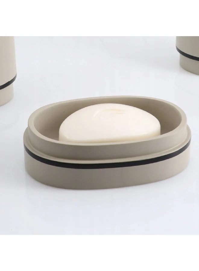 Tendance Elegant Design Polyresin Oval Soap Dish Beige and Black 3.6 x 12.7 x 9 cm AA64140169