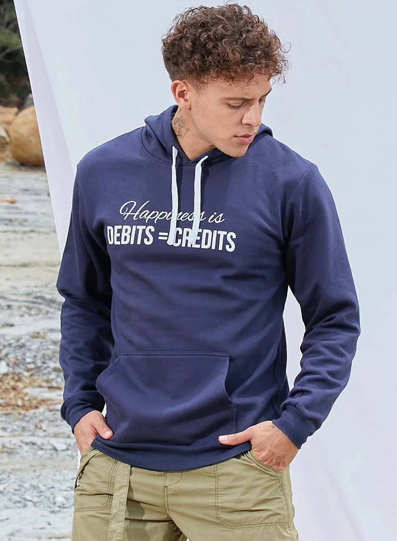 كامبوس سوترا Men's Navy Blue Happiness Is Hoodie With Kangaroo Pocket