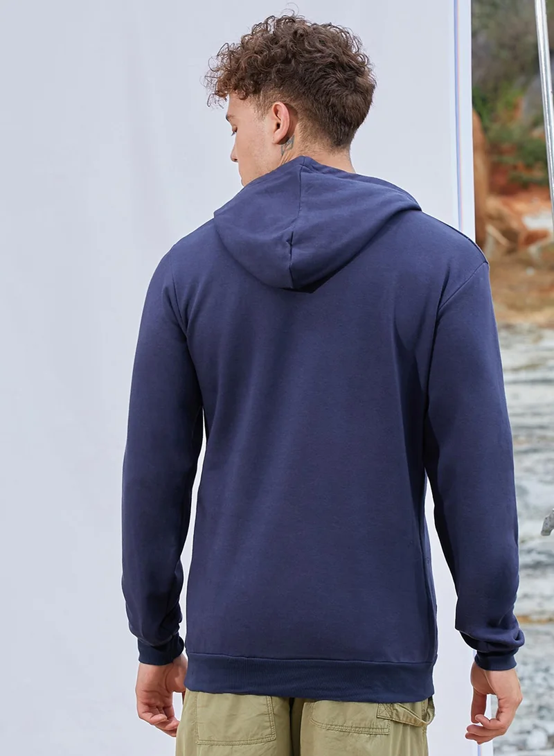 كامبوس سوترا Men's Navy Blue Happiness Is Hoodie With Kangaroo Pocket