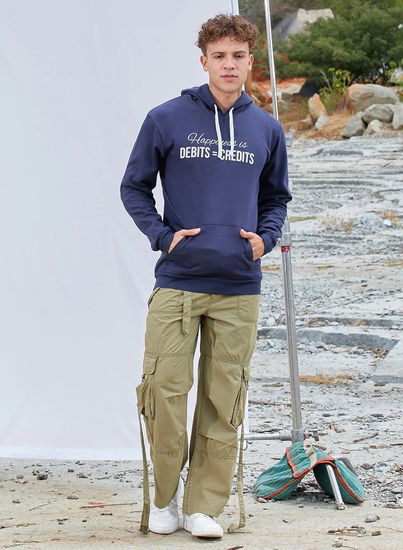 كامبوس سوترا Men's Navy Blue Happiness Is Hoodie With Kangaroo Pocket