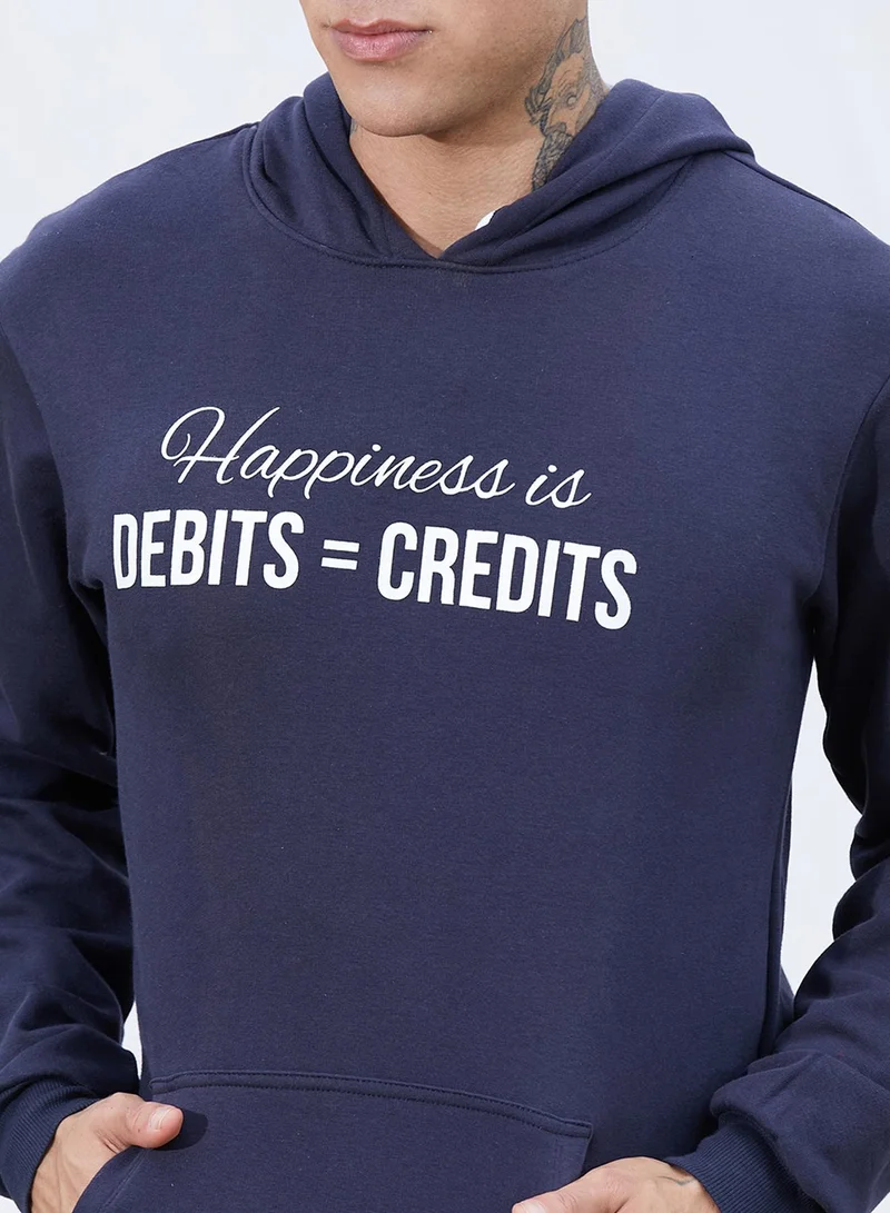 كامبوس سوترا Men's Navy Blue Happiness Is Hoodie With Kangaroo Pocket