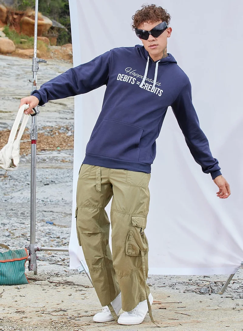 كامبوس سوترا Men's Navy Blue Happiness Is Hoodie With Kangaroo Pocket