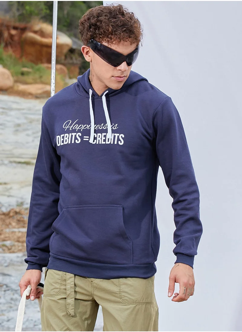 كامبوس سوترا Men's Navy Blue Happiness Is Hoodie With Kangaroo Pocket