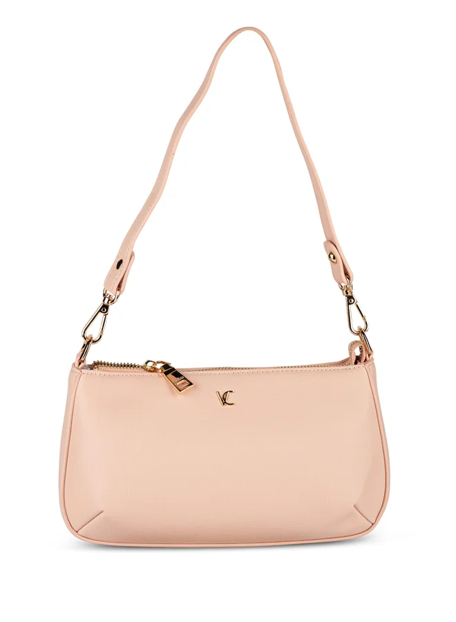 Women Solid Shoulder Bag With Detachable Strap And Zip Closure