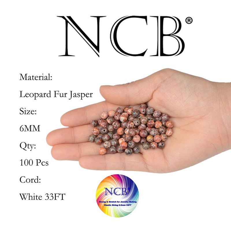 NCB 100pcs Original Natural Stone Beads Gemstone Round Loose Beads 6mm Genuine Real Stone Energy Beads for DIY Jewelry Making, Stretch Unisex (Red Leopard Fur Jasper, 6mm 100Beads) - Image 5