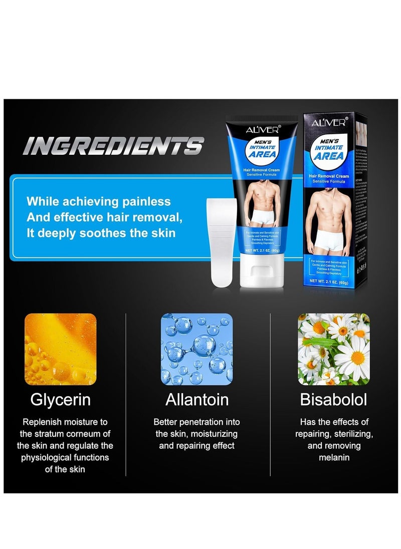 ALIVER - 60g Private Part Hair Removal Cream for Men Intimate Hair Remover Effective and Painless Depilatory Cream for Private Areas Body Legs and Underarms Suitable for All Skin Types - Image 1