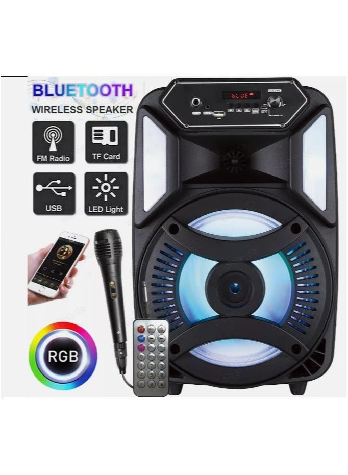 LC BT Portable Speaker 10W with Microphone Remote LED Lights USB TF AUX and Karaoke Function - Image 1