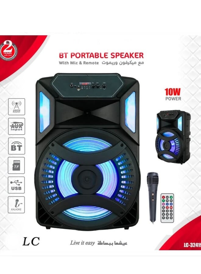 LC BT Portable Speaker 10W with Microphone Remote LED Lights USB TF AUX and Karaoke Function - Image 5