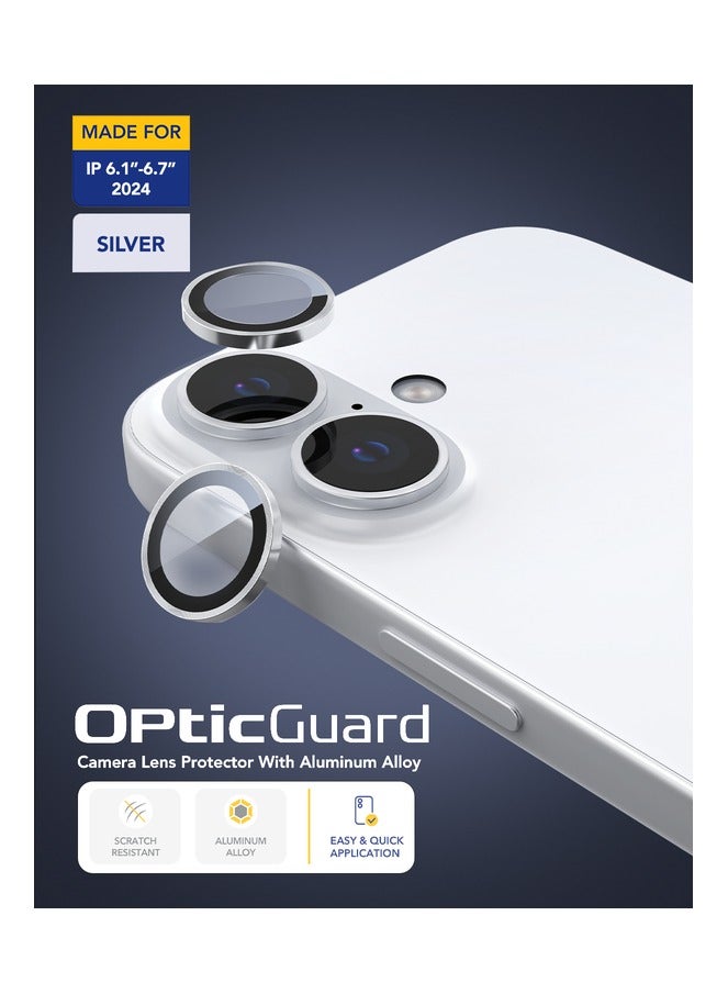 Remson حامي عدسة الكاميرا ريمسون أوبتيك غارد مقاوم للخدوش مع حلقة من سبائك الألومنيوم متوافق مع آيفون 16 6.1 بوصة / آيفون 16 بلس 6.7 بوصة 2024 (فضي) - Image 5