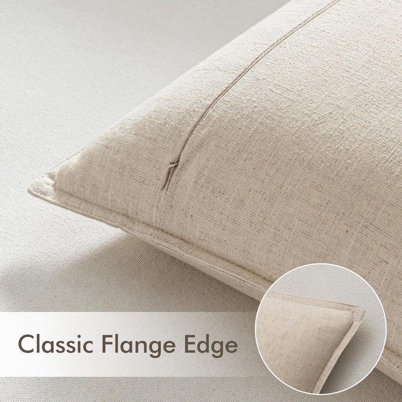 EMEMA Decorative Linen Throw Pillow Covers 22x22 Inch Natural Beige Boho Farmhouse Neutral Couch Throw Pillows for Bed Pack of 2 Accent Pillowcase Modern Sofa Cushion Livingroom Home - Image 5