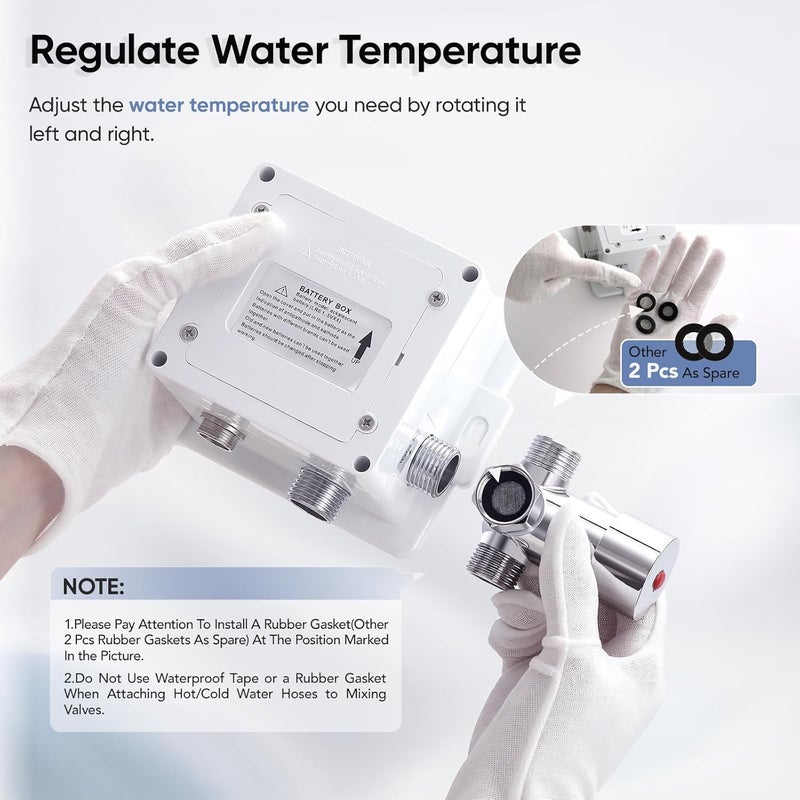 HOOMEE Automatic Touchless Bathroom Sink Faucet Sensor Motion Activated Commercial Faucets Hands Free Infrared Residential Elegant Basin Tap with Deck Plate Water Mixer Valve Control Box (Nickle) - Image 3