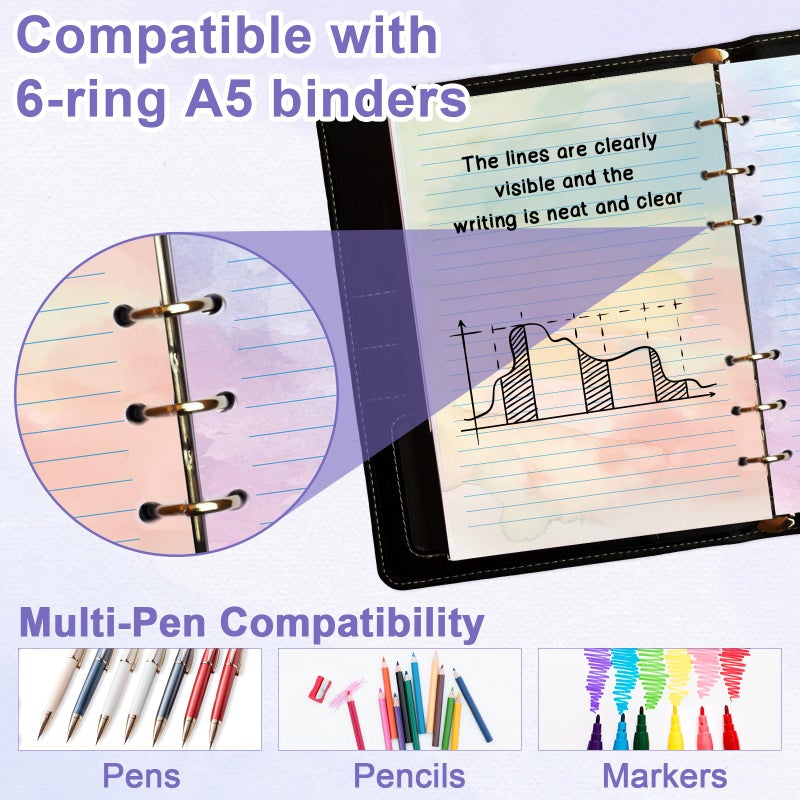 OKWUYiK 300 Sheet Watercolor A5 Refill Paper Planner Inserts for 6-Hole Binder A5 Loose Leaf Lined Refill Paper 100 GSM Notebook Filler Paper 6 Hole Loose Leaf Paper for Budget Planner Journal 5.6" x 8.2" - Image 4