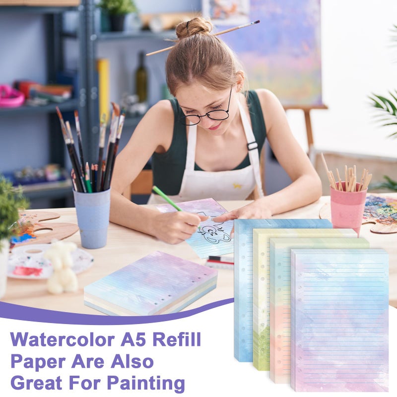 OKWUYiK 300 Sheet Watercolor A5 Refill Paper Planner Inserts for 6-Hole Binder A5 Loose Leaf Lined Refill Paper 100 GSM Notebook Filler Paper 6 Hole Loose Leaf Paper for Budget Planner Journal 5.6" x 8.2" - Image 5