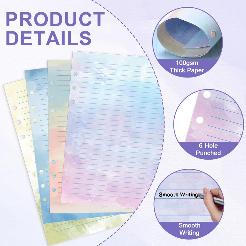OKWUYiK 300 Sheet Watercolor A5 Refill Paper Planner Inserts for 6-Hole Binder A5 Loose Leaf Lined Refill Paper 100 GSM Notebook Filler Paper 6 Hole Loose Leaf Paper for Budget Planner Journal 5.6" x 8.2" - Image 3