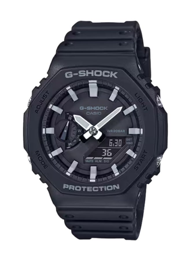 Casio G-SHOCK GA-2100-1ADR Men’s Analog-Digital Watch, Black Dial, Black Resin Strap, Carbon Core Guard, Shock Resistant, 200M Water Resistant, World Time, LED Light