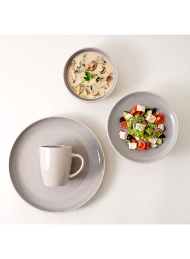 متجر نايس طقم عشاء لا ميسا 16 قطعة من الفخار الحجري باللون الرمادي – أطباق عشاء، أطباق جانبية، أوعية وأكواب – طقم سفرة متكامل لـ 4 أشخاص – تصميم عصري ومتين للمناسبات اليومية والعائلية والخاصة – صناعة عالية الجودة - Image 2