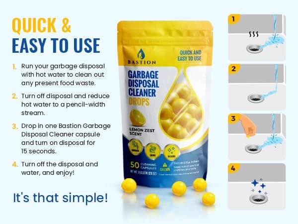 Bastion Garbage Disposal Cleaner and Deodorizer Drops- [[50-Count]] Lemon Zest Scented Kitchen Sink Freshener Pods & Drain Odor Eliminator Disposer Care Balls by Bastion - Image 5