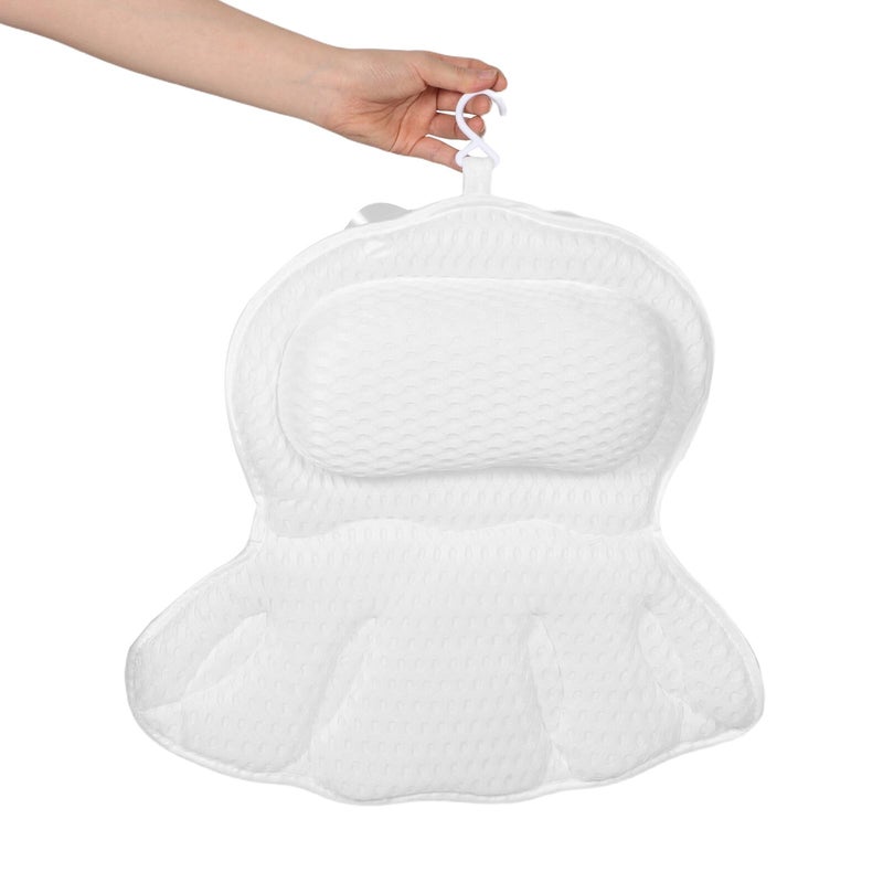 White Bath Pillow for Tub Neck and Back Support with Non Slip Suction Cups Ergonomic Headrest Machine Washable - Image 5