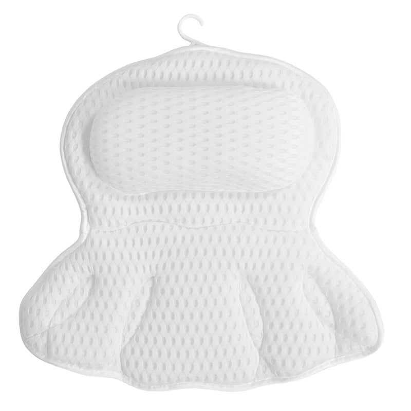 White Bath Pillow for Tub Neck and Back Support with Non Slip Suction Cups Ergonomic Headrest Machine Washable - Image 2