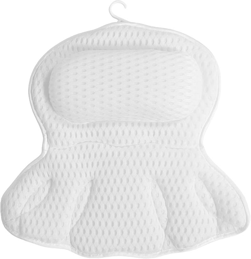 White Bath Pillow for Tub Neck and Back Support with Non Slip Suction Cups Ergonomic Headrest Machine Washable - Image 1