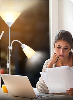 أبيكس مصباح أرضي LED مع مصابيح مزدوجة، مصباح أرضي عمودي مع ضوء قراءة قابل للتعديل، ضوء قائم لغرفة المعيشة وغرفة النوم والمكتب أبيض  - Image 3