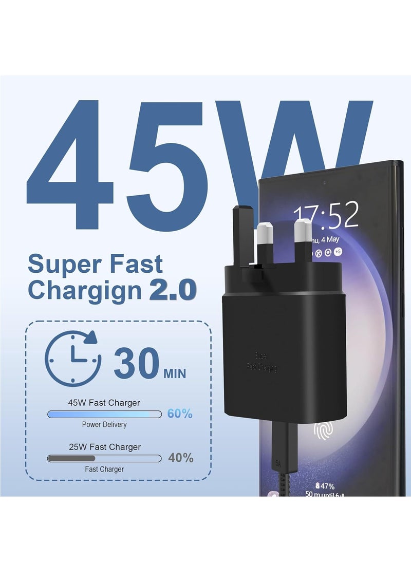 Generic - 45W PD Charging Plug Adapter Mains Wall 3 Pin Super Fast Charge And Cable USB C Type C Charger For Samsung Galaxy A16 A15 S24 Ultra S24 S23+S23 S22 S21 S20 S23FE S21 S20 Note10 20 Z Flip 3 4 5 6 7 A36 A35 A34 A55 A56 A16 A15 A14 A13 A12 Z Fold 6 5 4 3 - Image 1
