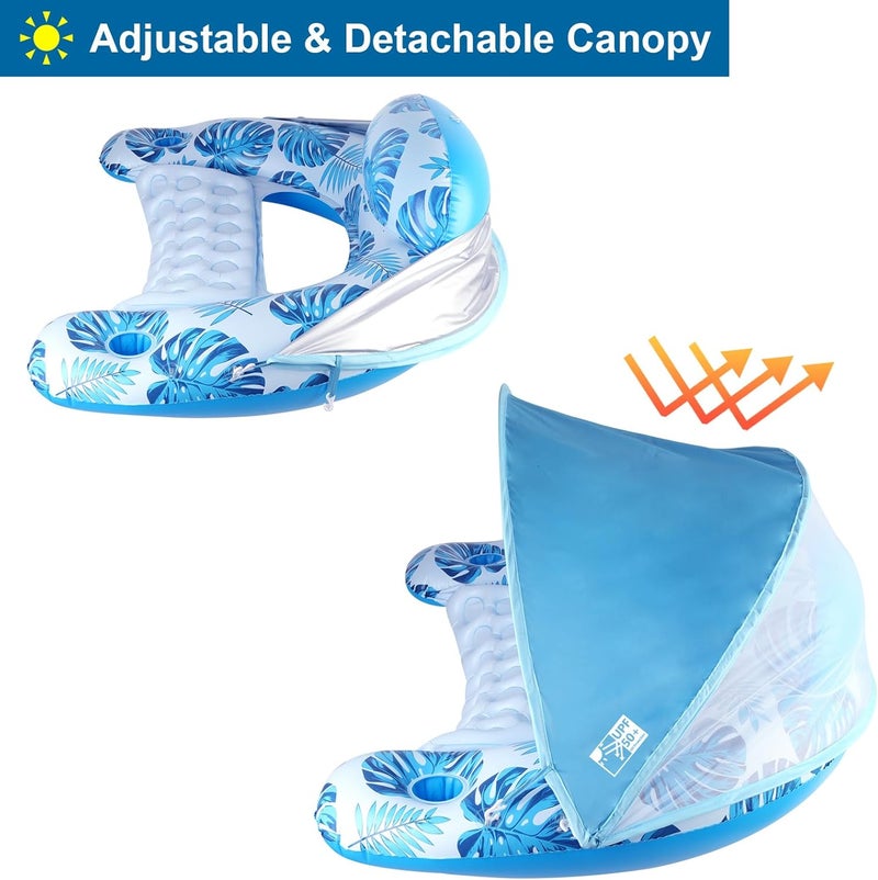 COOLCOOLDEE Pool Float with Canopy, Cup Holder - XL Pool Chair Lounge Float with Adjustable Sun Shade Cover, Drink Holder, Ergonomic Headrest,Inflatable Pool Float for Adults - Image 3