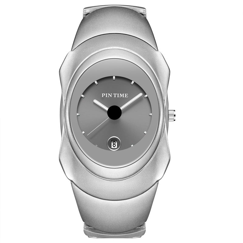PINTIME Fashion Mens Unique Watches Slim Sleek Classic Stainless Steel Quartz Waterproof Business Wristwatches for Men Auto Date (Silver Gray) - Image 5