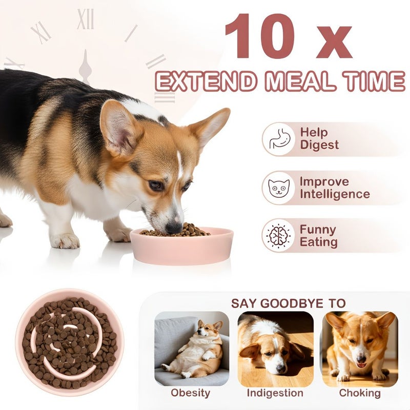 Pink 8 Inch Ceramic Slow Feeder Dog Bowl 1.5 Cup Capacity Slow Eating Pet Bowl for Medium to Large Dogs - Image 3
