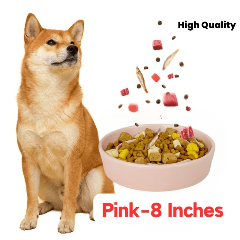 Pink 8 Inch Ceramic Slow Feeder Dog Bowl 1.5 Cup Capacity Slow Eating Pet Bowl for Medium to Large Dogs - Image 1