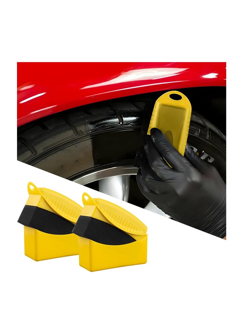 SYOSI - Tire Contour Dressing Applicator 2 Pcs, Car Wheel Dressing Shine Sponge with Lid, Polishing Sponge Wax Buffing Pads for Auto, Foam Brush with Cover, Automotive Cleaning Accessories (Yellow) - Image 1