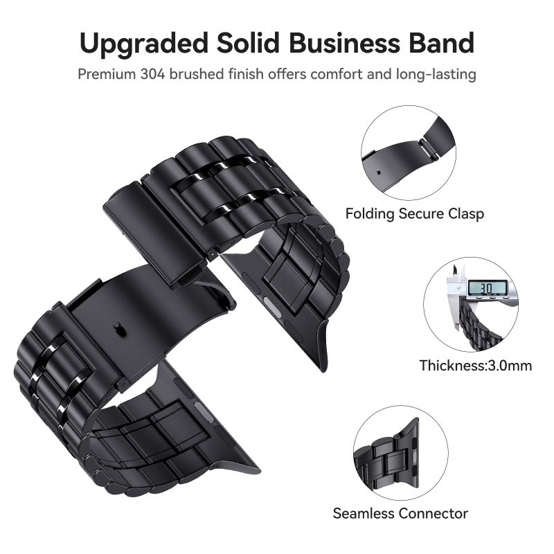 Bestig أفضل حزام متوافق مع ساعة آبل للرجال والنساء 49mm 46mm 45mm 44mm 42mm 41mm 40mm 38mm، حزام معصم معدني من الفولاذ المقاوم للصدأ للأعمال لساعة آبل الترا السلسلة 11 10 9 8 7 6 SE 5 4 3 2 1، أسود - Image 3