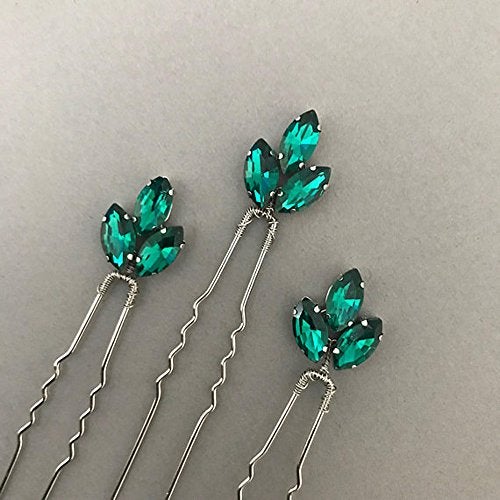 FXmimior Bride Hair Accessories Crystal Hair Pins Clip Bobby Pins Green Rhinestone Bridesmaid Headpiece Customised Wedding pack of 5 - Image 4