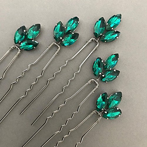 FXmimior Bride Hair Accessories Crystal Hair Pins Clip Bobby Pins Green Rhinestone Bridesmaid Headpiece Customised Wedding pack of 5 - Image 2