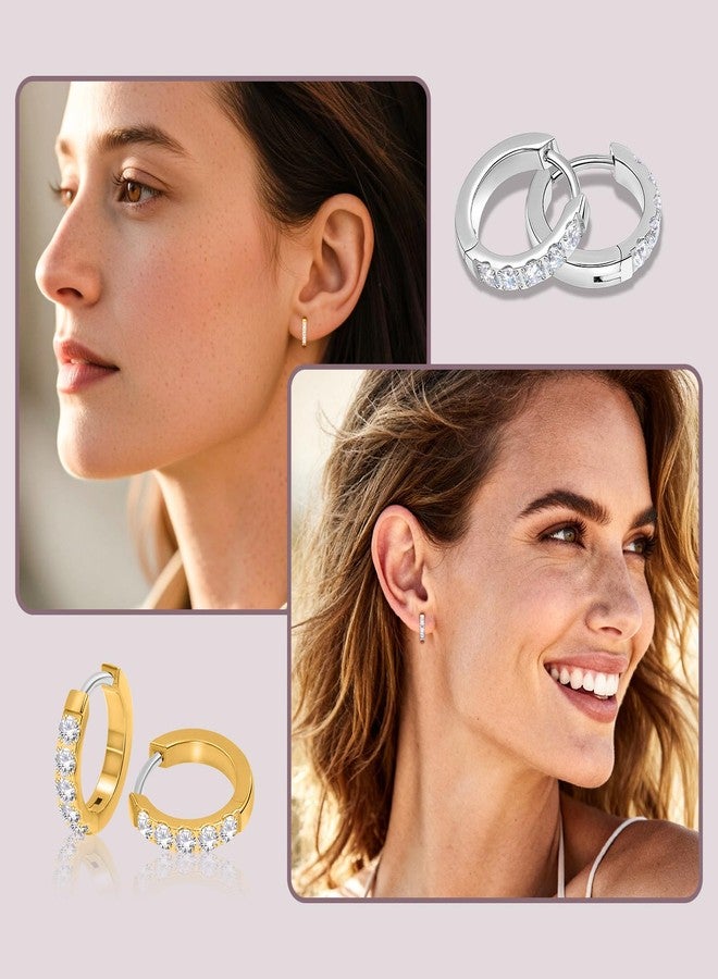 Limerencia G23 Pure Titanium Hypoallergenic Huggie Hoop Earrings for Women Sensitive Ears, 12 mm, Titanium, Cubic Zirconia - Image 2