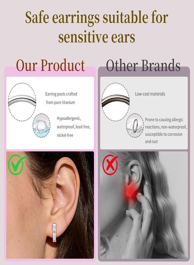 Limerencia G23 Pure Titanium Hypoallergenic Huggie Hoop Earrings for Women Sensitive Ears, 12 mm, Titanium, Cubic Zirconia - Image 4