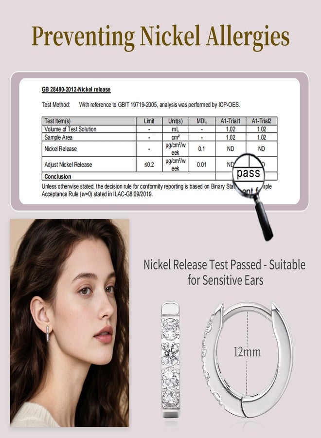 Limerencia G23 Pure Titanium Hypoallergenic Huggie Hoop Earrings for Women Sensitive Ears, 12 mm, Titanium, Cubic Zirconia - Image 5