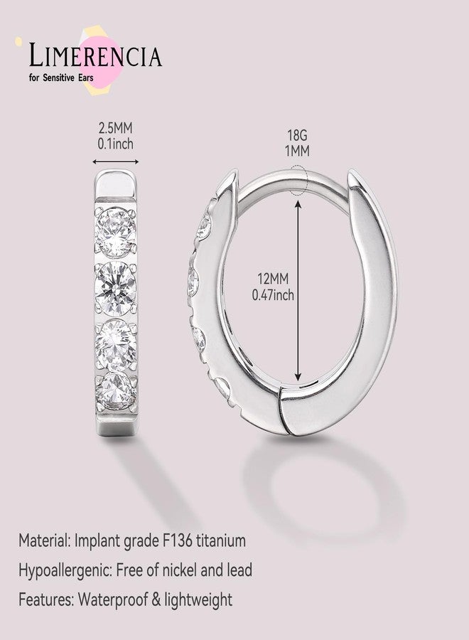 Limerencia G23 Pure Titanium Hypoallergenic Huggie Hoop Earrings for Women Sensitive Ears, 12 mm, Titanium, Cubic Zirconia - Image 3