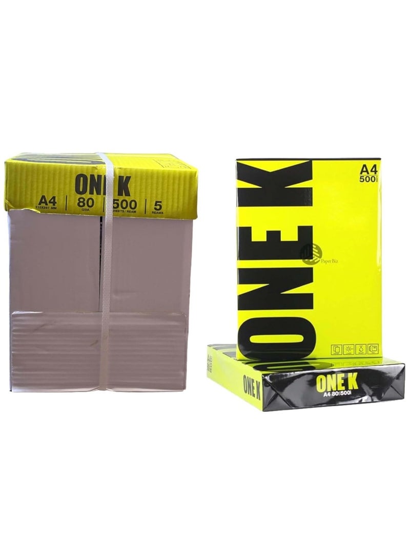 Paper ONE K A4 Copy Paper, 80 GSM, 500 Sheets, White - Image 1