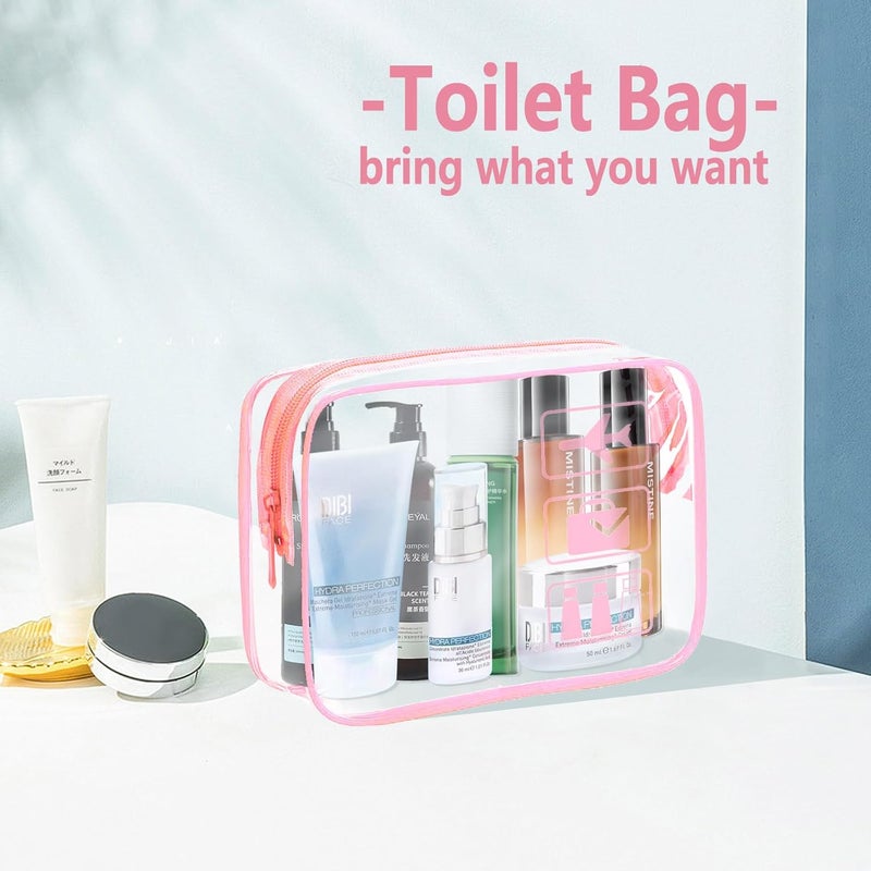 TREALDATE 3Pcs TSA Approved Toiletry Bag - Carry on Airport Airline Compliant Bag,3 Pack Clear Travel Bags for Toiletries,Clear Makeup Bags Toiletry bags Quart Size Travel Bag, Pink - Image 4