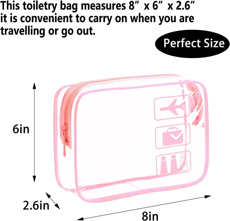 TREALDATE 3Pcs TSA Approved Toiletry Bag - Carry on Airport Airline Compliant Bag,3 Pack Clear Travel Bags for Toiletries,Clear Makeup Bags Toiletry bags Quart Size Travel Bag, Pink - Image 2