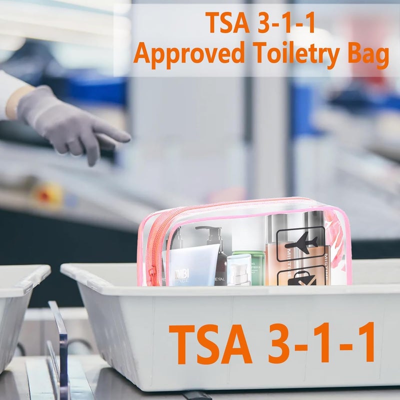 TREALDATE 3Pcs TSA Approved Toiletry Bag - Carry on Airport Airline Compliant Bag,3 Pack Clear Travel Bags for Toiletries,Clear Makeup Bags Toiletry bags Quart Size Travel Bag, Pink - Image 3