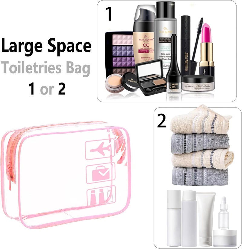 TREALDATE 3Pcs TSA Approved Toiletry Bag - Carry on Airport Airline Compliant Bag,3 Pack Clear Travel Bags for Toiletries,Clear Makeup Bags Toiletry bags Quart Size Travel Bag, Pink - Image 5