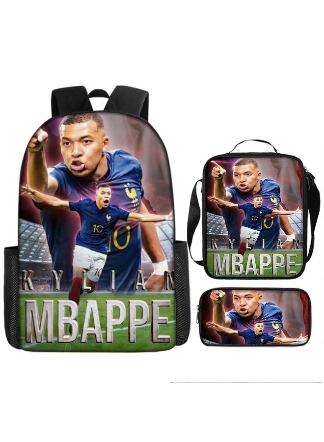 france Mbappé France National Team Double Portrait 3 In 1 Backpack Set, Football Fan School Bag Kit With Lunch Bag & Pencil Case - Image 1